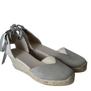 Soludos Marseille Linen Wedge Espadrilles Sage Gray 9.5 EU 40